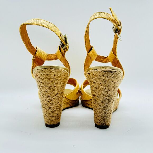 Jack Rogers Shoes Womens 9 Gold Tan Fabric Leather Sandals Slingback Wedge Heels - Picture 5 of 12